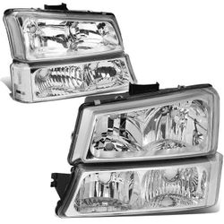 03-06 Chevy Silverado Headlights Clear Housing Clear Corners Luces Cromadas