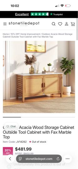 Acacia Wood Storage Cabinet with Faux Marble Top
