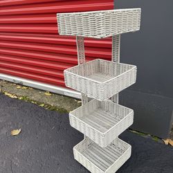 🧺 4-Tier White Wicker Basket Shelf – $25 (Westfield, NJ)