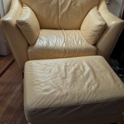 Italian Leather Chair And A Half With Ottoman
