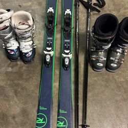 Rossignol Pro Ski 140 Cm With Bindings And Boots Size 3, 4, 5And Poles