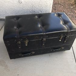 Callum Distressed Faux Leather Storage Ottoman with Lift-Up Lid & Drawers