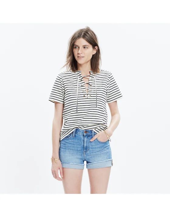 Madewell Striped Lace-Up Top - Small