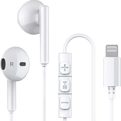 Wired Headphones Earbuds with Microphone and Volume Control Lightning for iPad iPhone New Condition