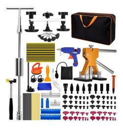 Car Dent Puller Kit, 120Pcs Dent Remover Tool for Car, Car Dent Repair Kit with Golden Lifter, T-Bar Slide Hammer, Bridge Puller, Auto Paintless Dent 