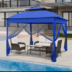 11x11 pop up canopy with mosquito netting in blue