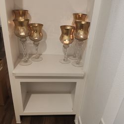 Set of 3 Gold Crackle Glass Vases Candle Holder - 16"/14"/12"