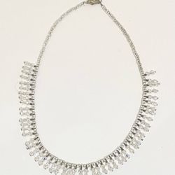 16” Clear Silver Beaded Necklace - Worn Once