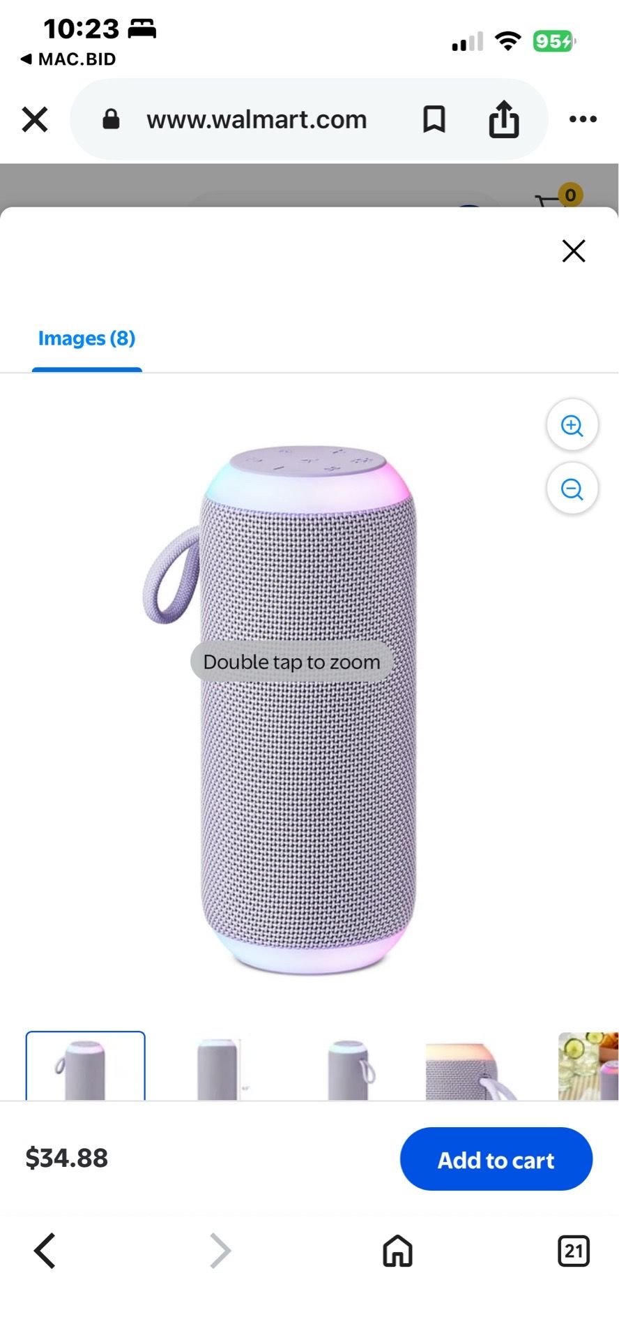 onn Medium Rugged Speaker with Bluetooth Wireless Technology and LED Lighting, Lilac