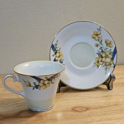 Jyoto Occupied Japan JY089 Yellow Flowers and Blue 2 7/8" Cup & Saucer 1(contact info removed)
