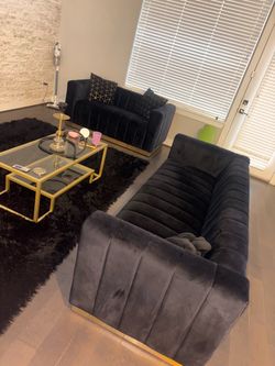 Black velvet sofa set