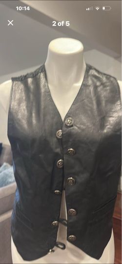 Black Leather Vest with Silver Buttons