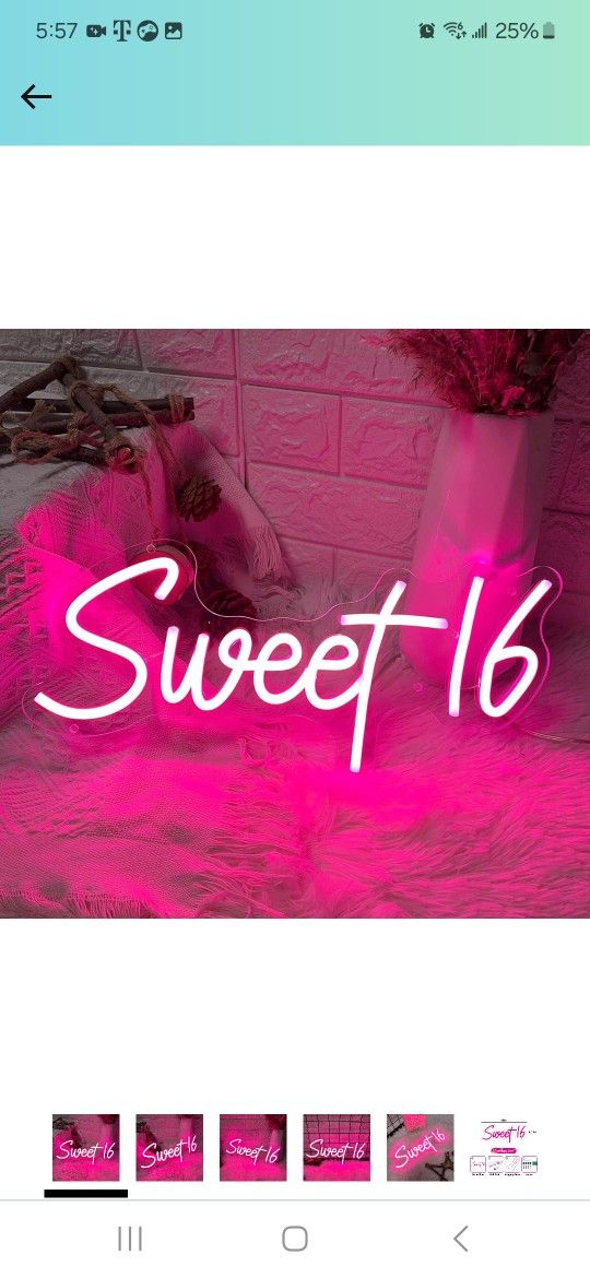 Neon Sign Sweet 16,Dimmable Neon Lights for Sweet 16th Birthday party Gift,Light Up Signs For Wall Decor(17inch, Pink)
