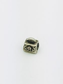 925 ALE Silver Authentic Pandora Purse Charm w/ pink stone