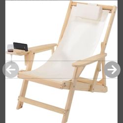 Foldable Wood Lounge Chair Romantic-Sling Lounge Chair, Natural/Beige