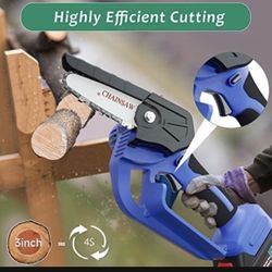 Mini Chainsaw, 4-Inch Battery Powered Electric Chainsaw Cordless with 2 Batteries 2 Chains, 21V 2000mAh Rechargeable Handheld Mini Chain Saw with Secu