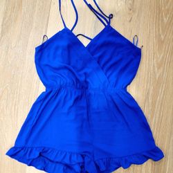 Superdown Blue Deep V Romper. Size M