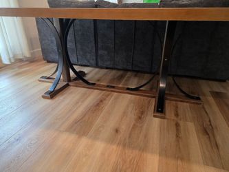 Modern Industrial Dining Table – Herringbone Wood Top