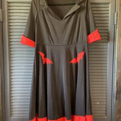 Red Bats on Black Diner Style dress