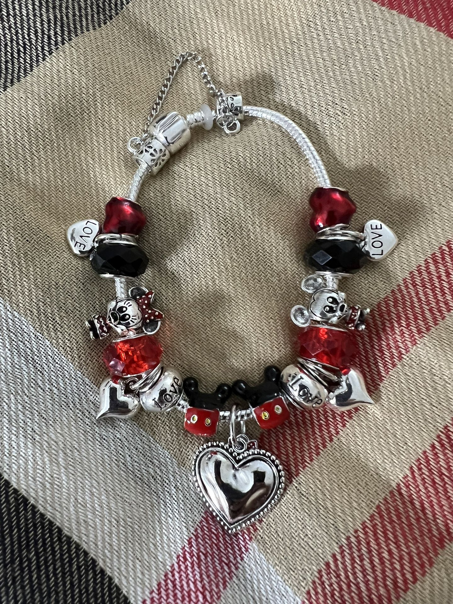 Mickey & Minnie Mouse Love Charm Bracelet with charm lock