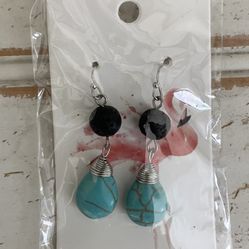 Turquoise Silver dangle wire earrings, $14.00