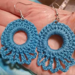 Turquoise hoop crocheted dangle earrings 