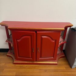 Red Accent Cabinet / Bar Console w/ Side Shelves (Unique Statement Piece)