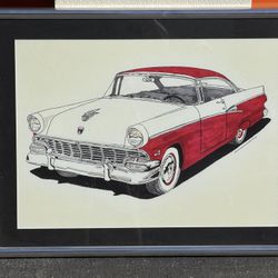 Mid-Century Classic Car Art Print – Framed 1950s American Car Illustration