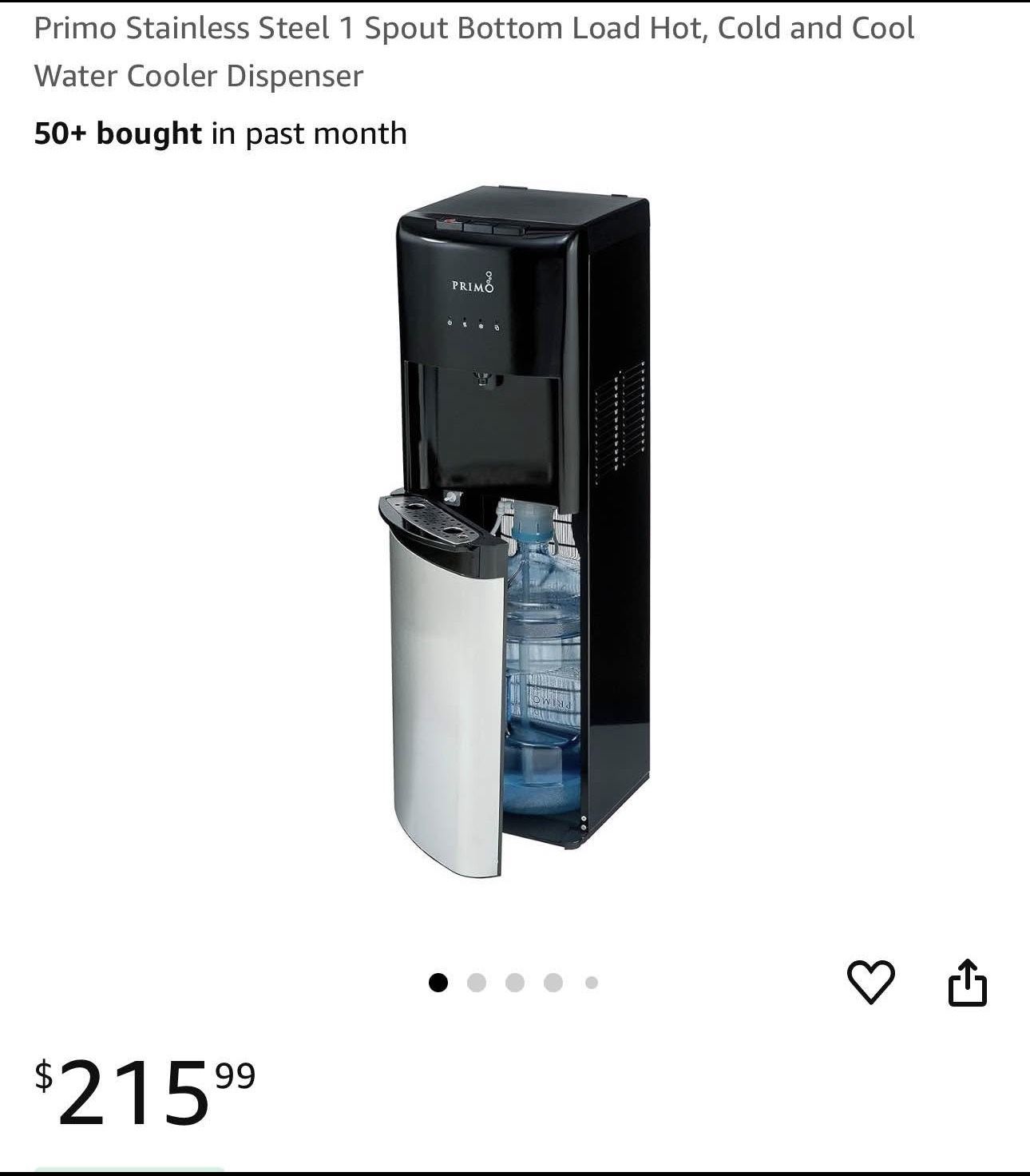 Primo Stainless Steel 1 Spout Bottom Load Hot, Cold and Cool Water Cooler Dispenser