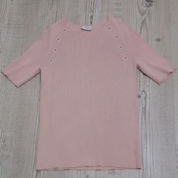 Akris Punto Light Pink Half-Sleeve Ribbed Knit Top Size XS