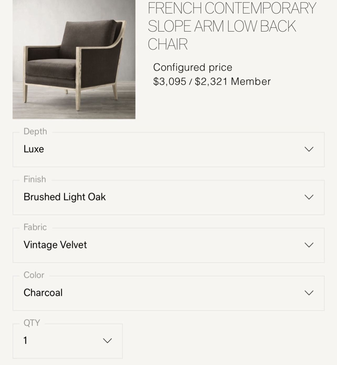 RH RESTORATION HARDWARE FRENCH CONTEMPORARY SLOPE ARM LOW BACK CHAIR Retail $3095 (price per chair)