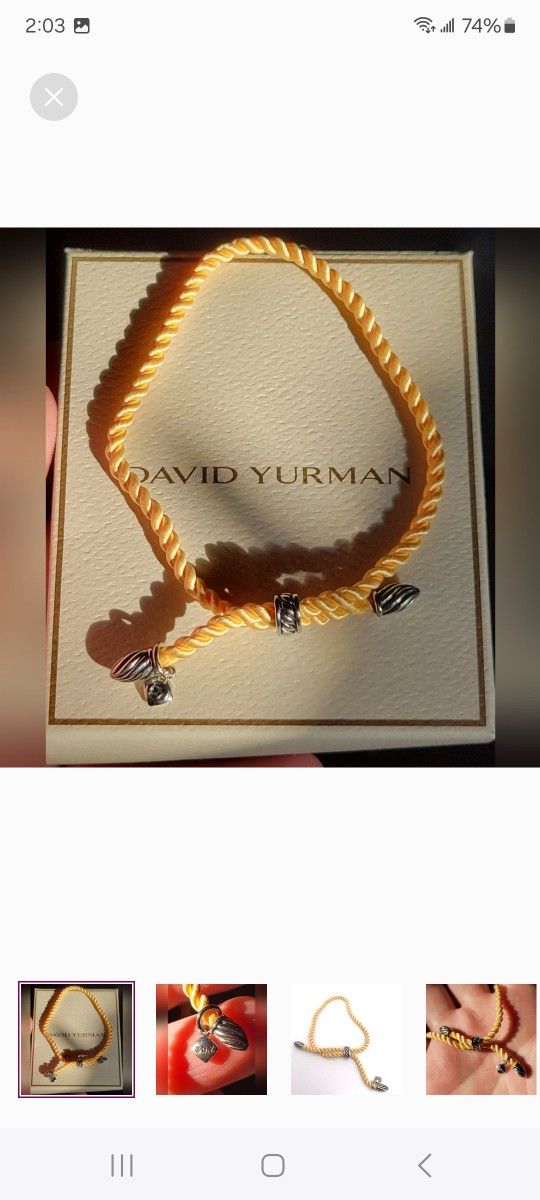 David Yurman Silk Cord Bracelet .925 Silver Charm DY like NEW Orange