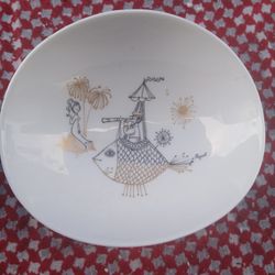 vintage porcelain bowl from the Rosenthal Studio Line, designed by Raymond Peynet, featuring a whimsical drawing known as "Mermaid Island". 