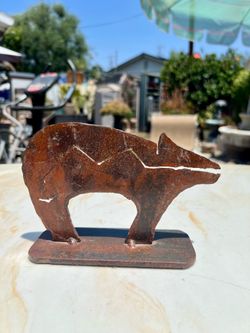rustic plasma-cut metal bear silhouette sculpture