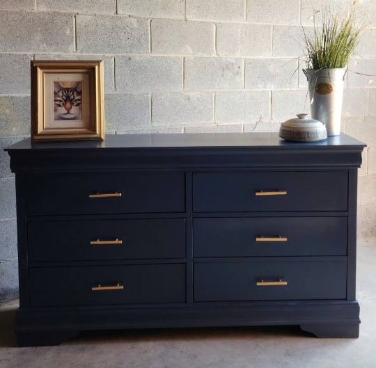 Long Bedroom Dresser Navy Blue Dresser Entry Way Table Long Dresser Wood Painted Dresser Long Navy Dresser Entryway Table Buffet