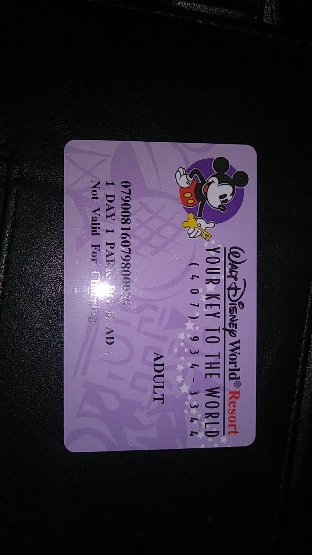Walt Disney World Resort adults card pass