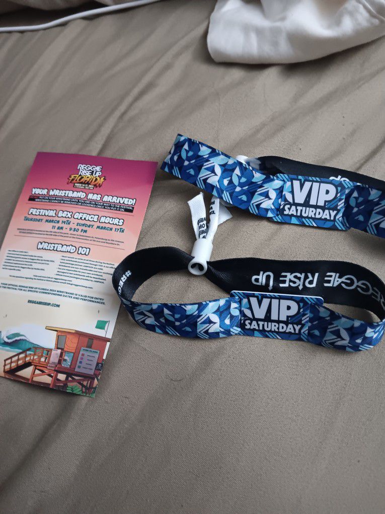2 Vip Tickets/ Arm Bands To Reggae Rise Up Saturday March 16th Venoy Park St Pete Florida 