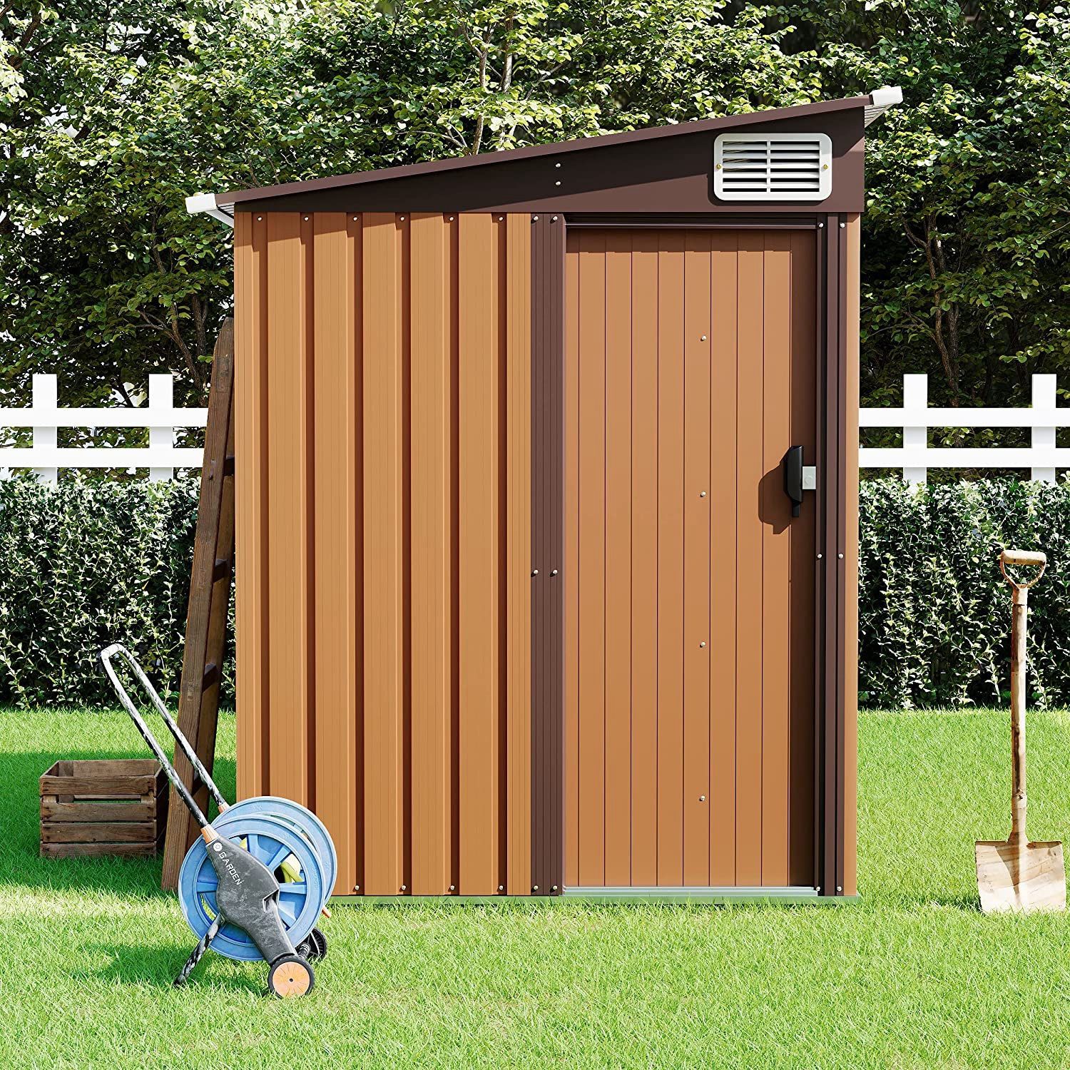 7 Ft W x 5 ft D Metal Horizontal Tool Shed