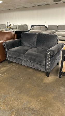 PRICE DROPPED! Grey Velvet Loveseat Floor Model Closeout 