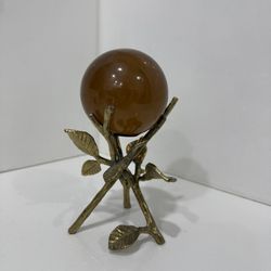 Vintage 70s Amber Bubble Lucite with brass stand (table art)