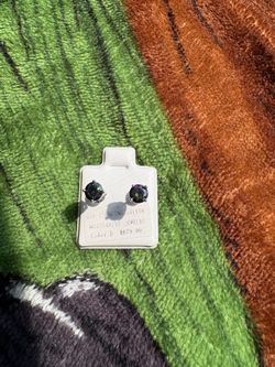 Moissanite Sterling silver black opal stud earrings with a 4 prong setting, GRA Certified.