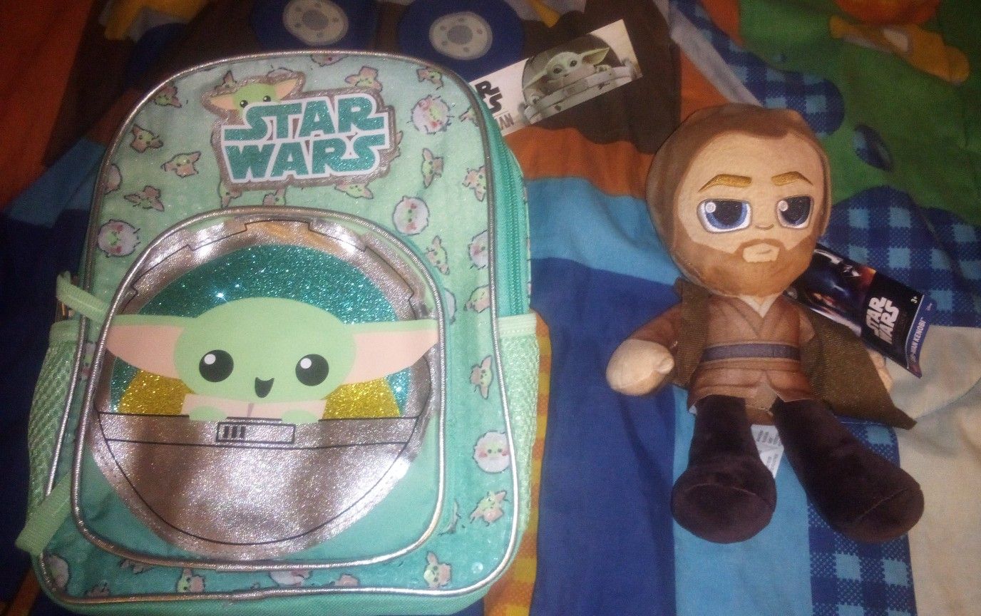 Baby Yoda Sea Green Backpack & Baby Obi Wan Kenobi-Starwars