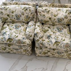 Pair of High-End Floral Upholstered Armchairs – Traditional Skirted Style