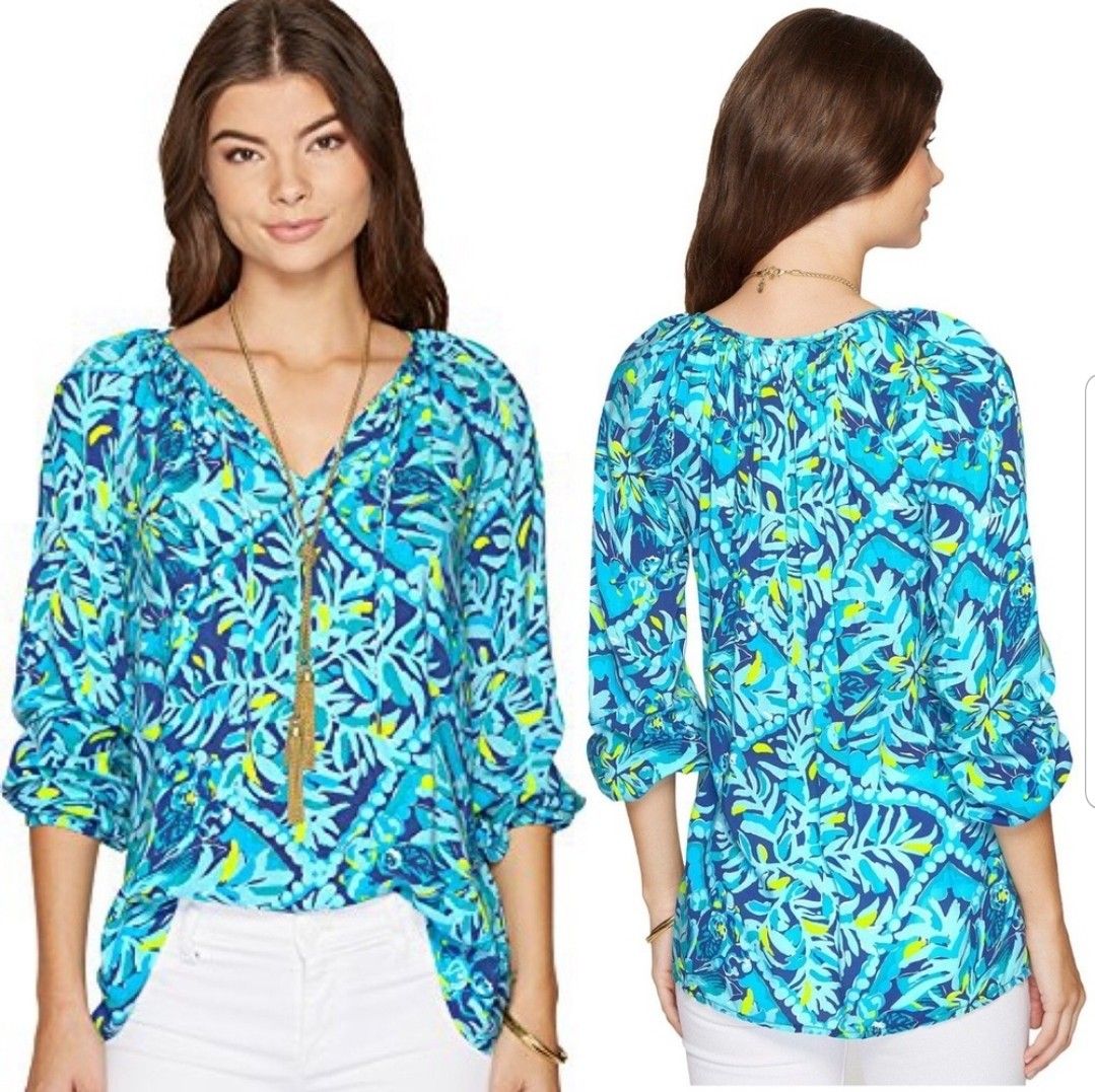 Lilly Pulitzer Willa Top in Indigo Midnight Cove M