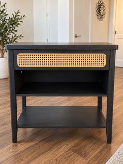 Black Console Table with Rattan Drawer Front