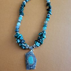 Long Beaded Necklace, Pendant Necklace, Green