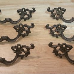 Set Of 6 Vintage Brass Ornate Cabinet Dresser Sideboard Drawer Pull Handle 6.5"