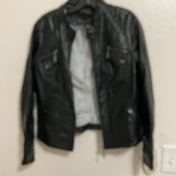 adorable black winter leather women jacket super warm and comfortable size M