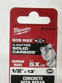 Milwaukee 1/2 x 13 in SDS Max M4-4 Cutter Solid Carbide bit  Good (38167)