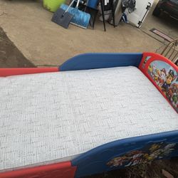 A Beautiful, Red With Disney Characters Bed For Toddlers, With A Good Mattress (NO SHIPPING)